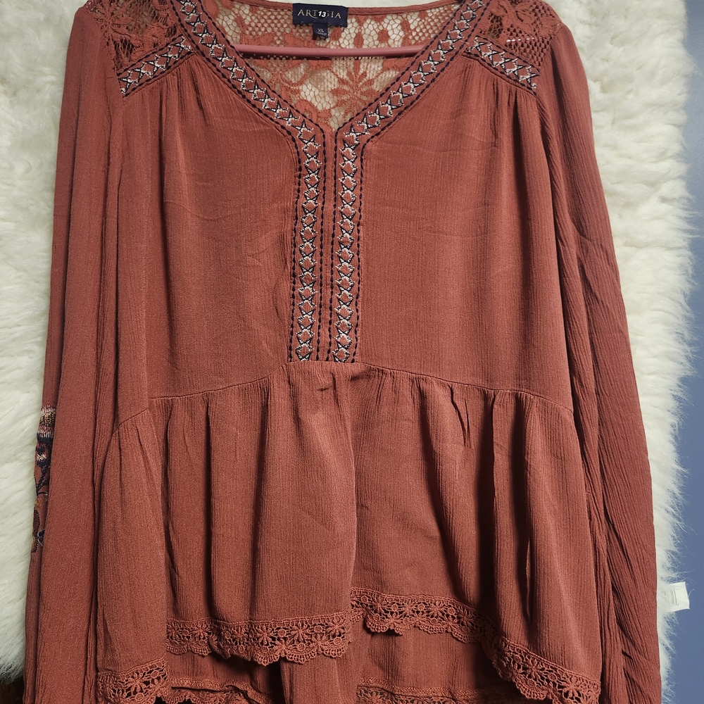 Artesia Women's Terracotta Embroidered Blouse